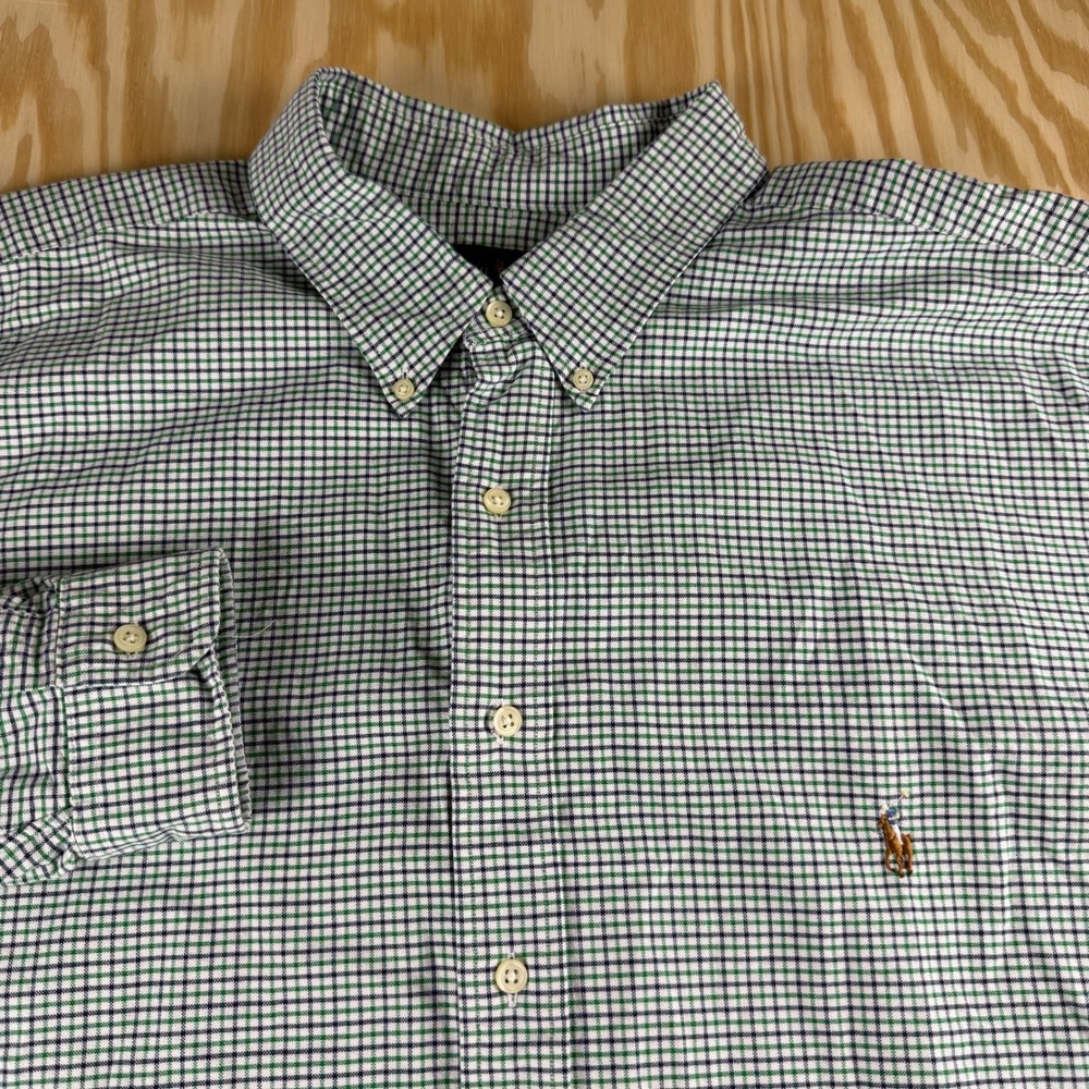 Ralph Lauren‎ Mens 3XLT Tall Green Navy Blue Check Button Down Long Sleeve Shirt